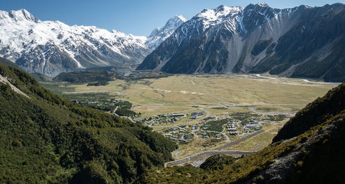 Scenic view of snowcapped mountains against sky