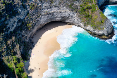 High angle view of rocks on beach