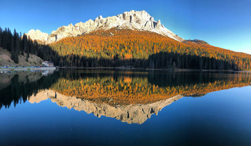 Reflection of mountain in lake against sky