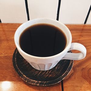 High angle view of coffee on table