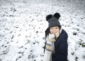 Woman standing on snow covered land