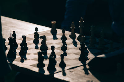 High angle view of chess on table