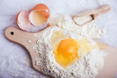 High angle view of breakfast on table