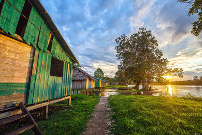 View of buildings along lake