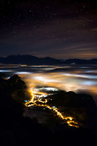 Scenic view of sea against sky at night