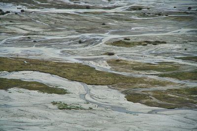 High angle view of water flowing through land