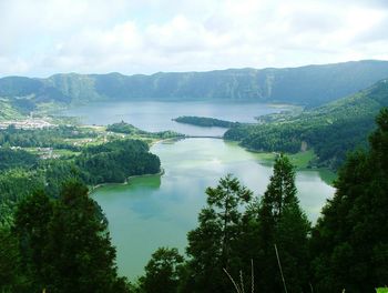 Scenic view of lake against sky