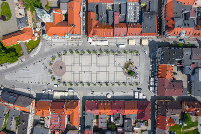 High angle view of street amidst buildings in city