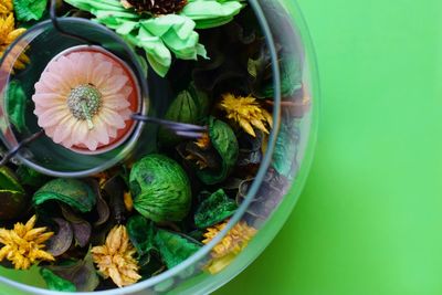 High angle view of flowers in plate