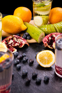 High angle view of food on table