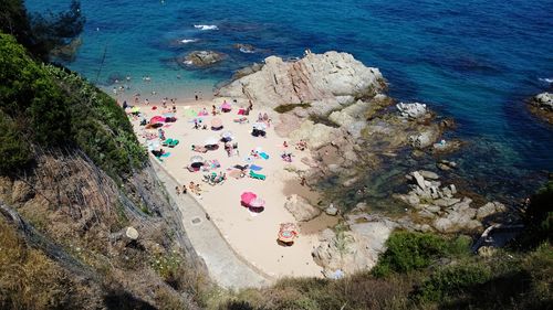 High angle view of colorful sea