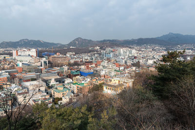 High angle view of townscape against sky