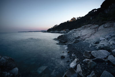 Scenic view of sea against clear sky