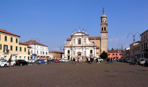 View of cathedral against clear blue sky