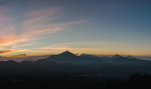 Scenic view of silhouette mountains against sky during sunset