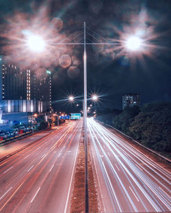 Light trails on road at night
