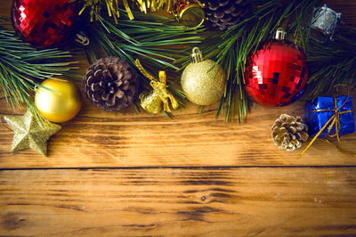 Close-up of christmas decorations on table