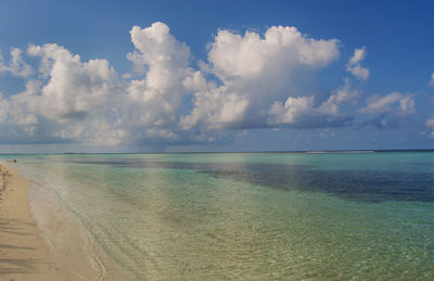 View of beach against cloudy sky