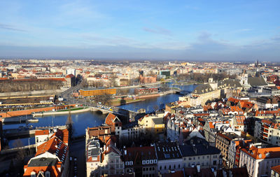 High angle shot of townscape against the sky