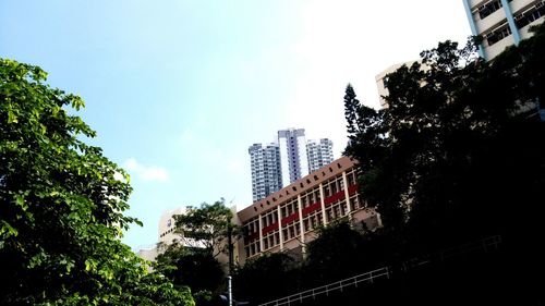 Low angle view of buildings against clear sky