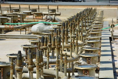 High angle view of machineries at factory