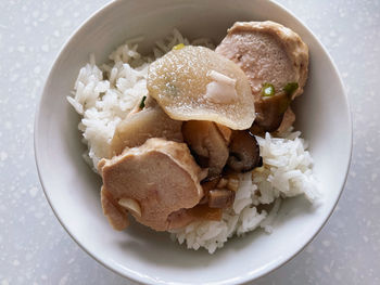 High angle view of breakfast served in plate