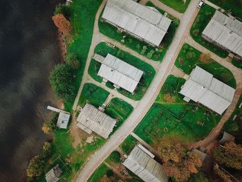 Aerial view of houses on land