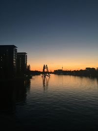 Scenic view of lake against orange sky