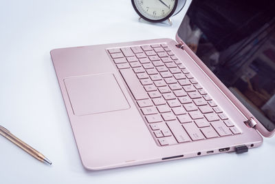 High angle view of computer keyboard on table