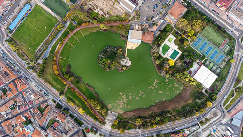 Aerial view of a lake in laguna de duero, valladolid, spain