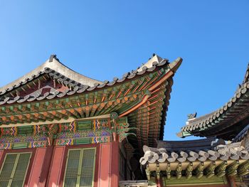 Low angle view of bridge against clear blue sky