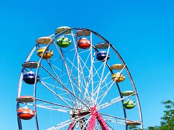 Low angle view of ferris wheel against clear blue sky