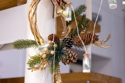 Close-up of christmas decorations on table