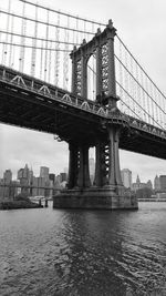 Low angle view of manhattan bridge over east river in city