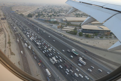 High angle view of cars on road in city