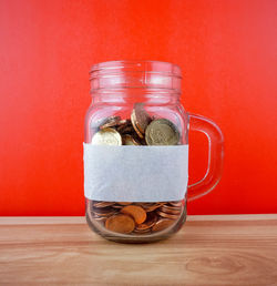 Close-up of drink in jar on table