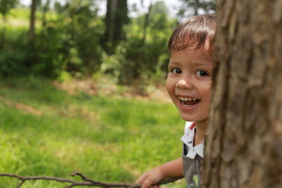 Portrait of cute boy smiling