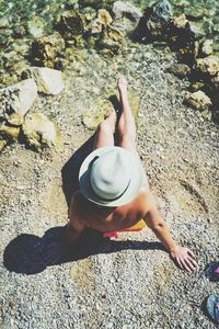 High angle view of woman on beach