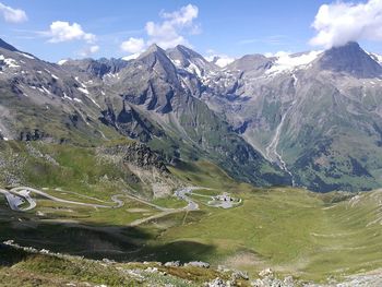 Scenic view of snowcapped mountains against sky