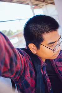 Portrait of boy in car