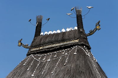 Thatch roof hut crowned with thatched bird