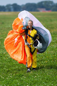 Woman after skydiving