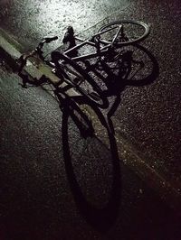 High angle view of bicycle parked on street