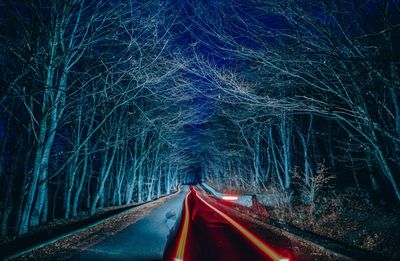 Light trails on road at night