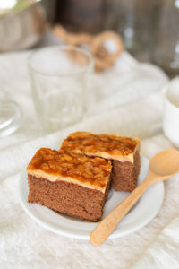 Close-up of dessert in plate on table