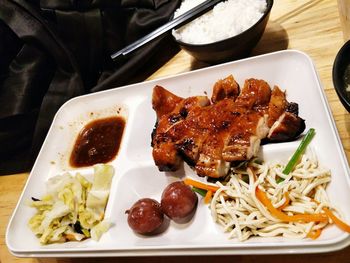 Close-up of food in plate on table