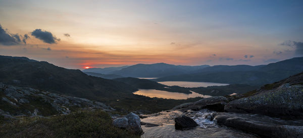 Scenic view of mountains against sky during sunset