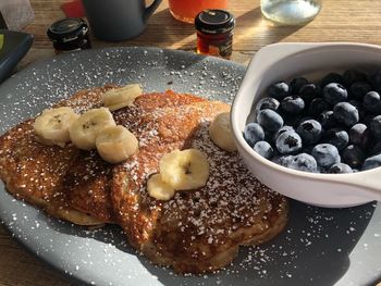High angle view of breakfast on table