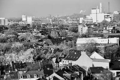 High angle view of buildings in city