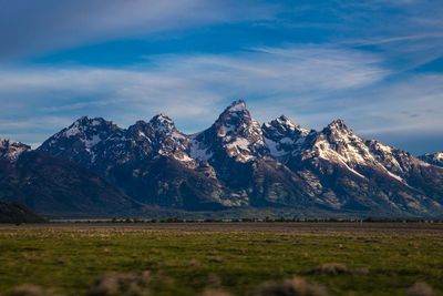 Scenic view of mountains against sky during sunset